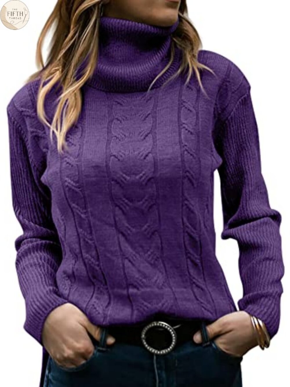 Turtleneck Long Sleeve Cable Knit Sweater Pullover Slim Fit